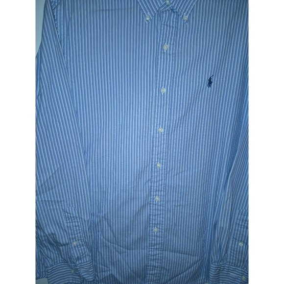 Ralph Lauren Blue Striped Custom Fit Button-Down Shirt Mens Large - Picture 5 of 7